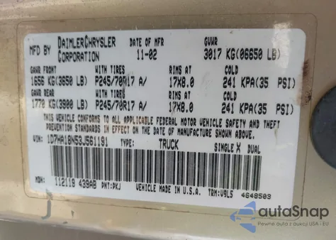 2003 Dodge Ram 1500 Slt/Laramie/St z USA, uszkodzony, nr VIN 1D7HA18N53J561191